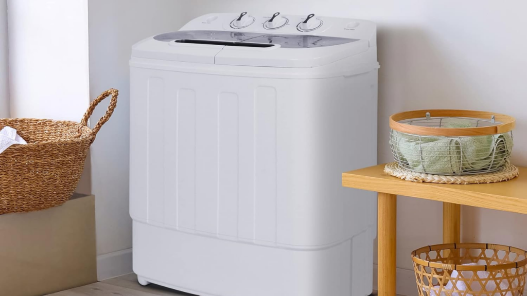02.SUPER DEAL Compact Mini Twin Tub Washing Machine