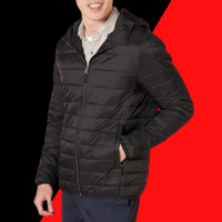 Amazon Essentials Men's Lightweight Water-Resistant Packable Hooded Puffer Jacket